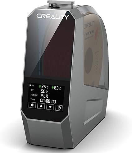 Secadora de filamento Creality Mantiene PLA, PETG, ABS o nylon libres de humedad para reducir stringing y atascos; control de tiempo, temperatura y humedad.